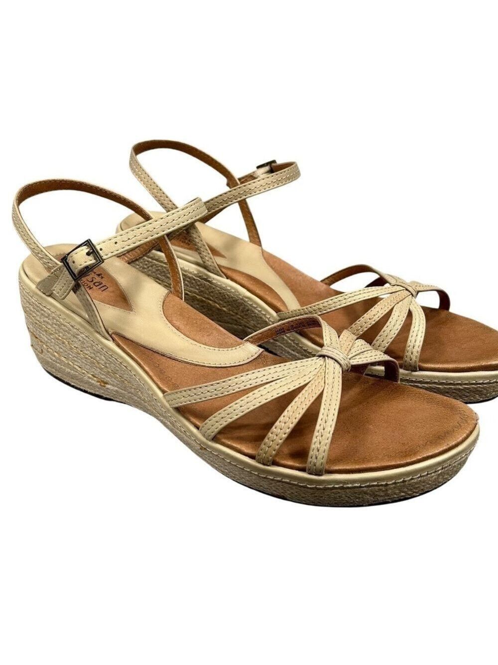 Clarks Artisan Collection Espadrille Tan Strappy Rope Wedge Sandals Size 11 - Picture 3 of 13